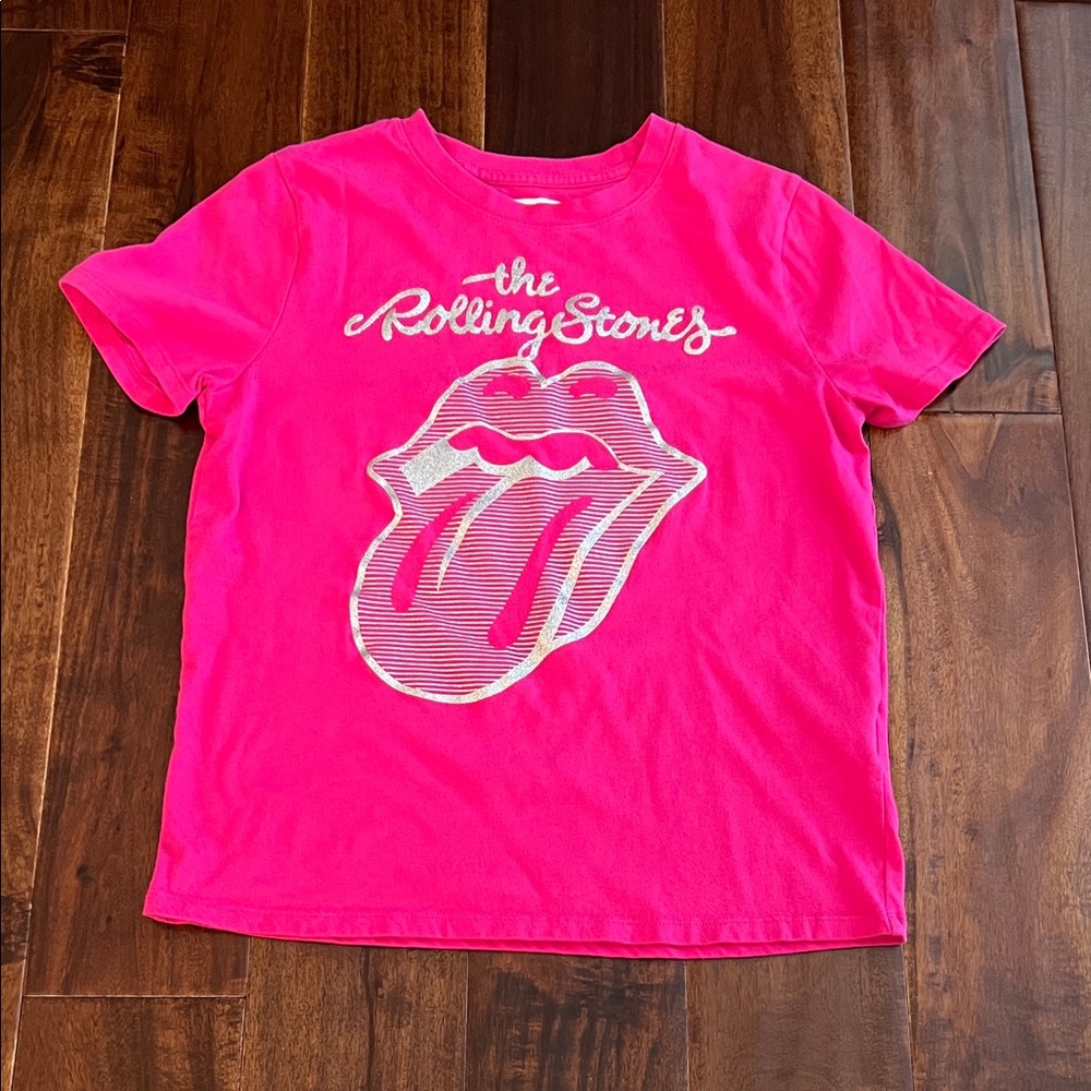 Abercrombie Kids Bright Pink The Rolling Stones logo T-Shirt Size 11/12